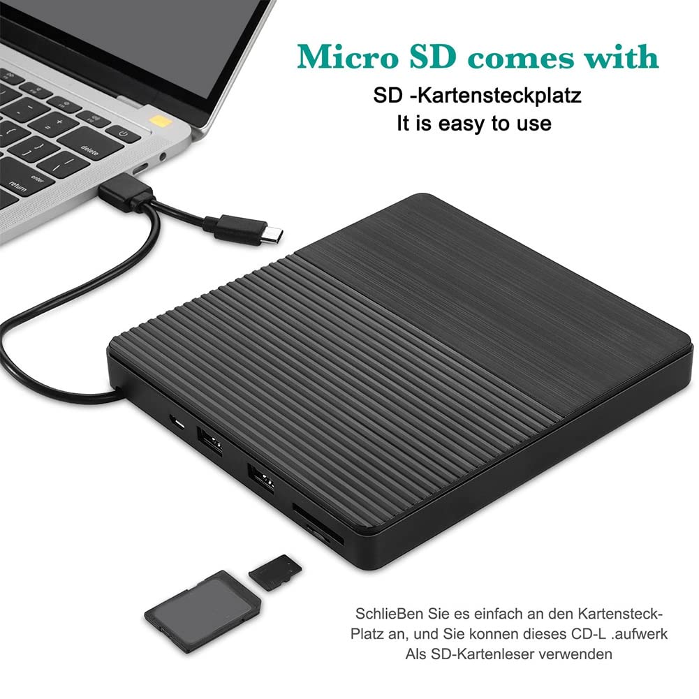 Knadgbft External DVD Burner Drive - USB 3.0 & USB-C Compatible Portable CD/DVD Writer for Laptop, Desktop, Mac, PC - Perfect for Watching Movies, Burning Discs, Installing Software & Data Backup