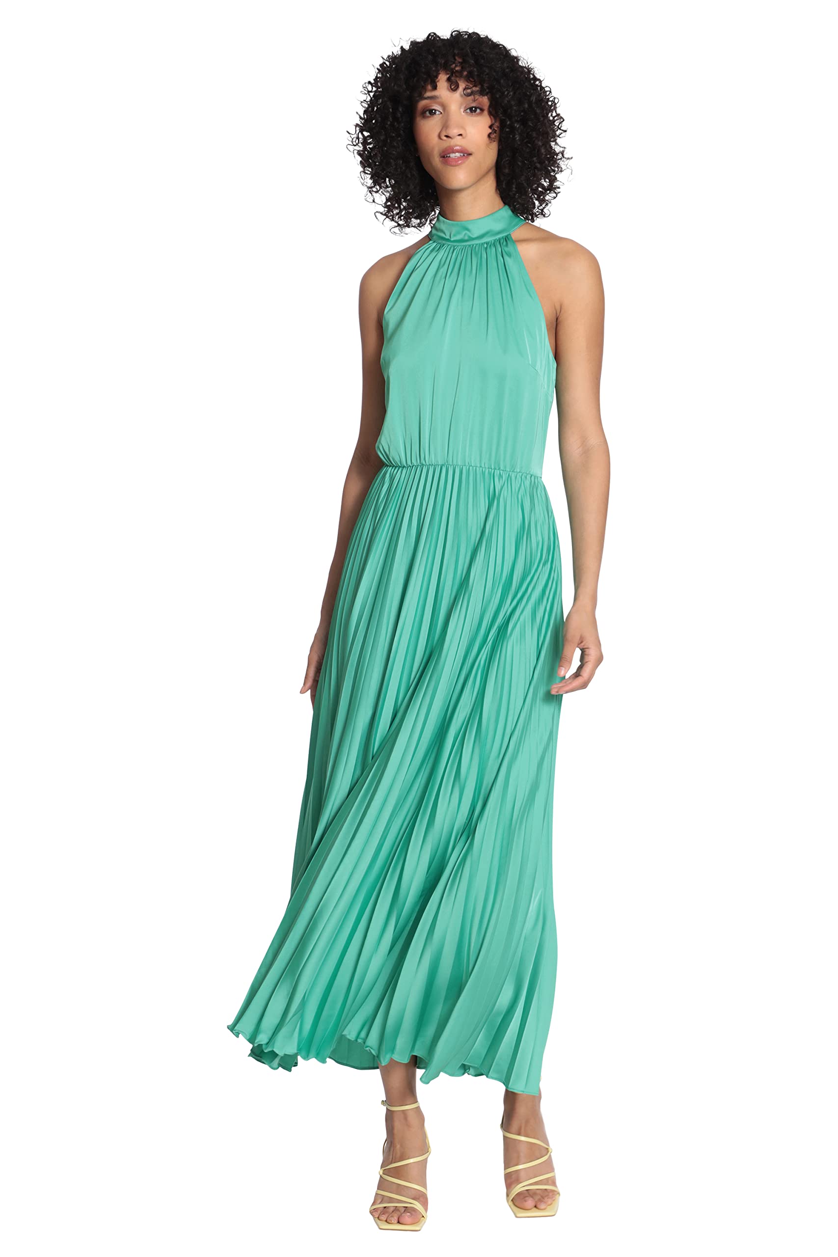 Maggy London Women's Plus Size Halter Maxi Dress with Pleated Skirt - Elegant Formal & Wedding Guest Dress for Women