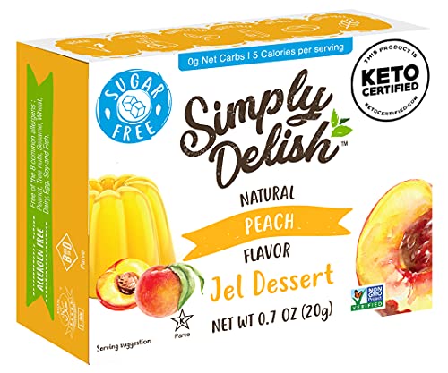 Simply Delish Natural Peach Jel Dessert - Sugar Free, Non-GMO, Gluten Free, Fat Free, Vegan & Keto Friendly - 0.7oz (3-Pack) | Perfect for Healthy Snacking, Desserts & Low-Carb Diets