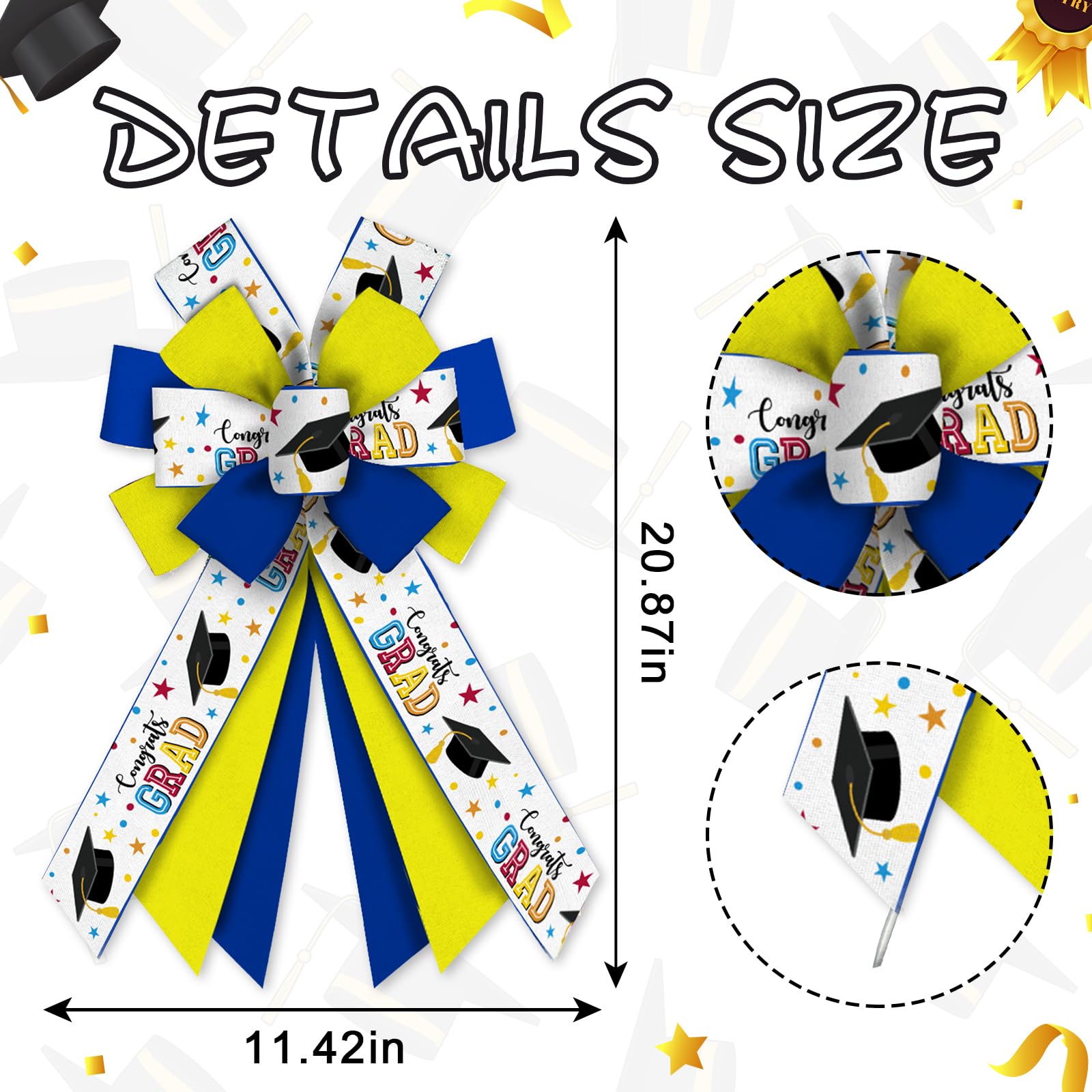 ALIBBON Graduation Wreath Bows - Blue Yellow Burlap Decor for Doors & Parties