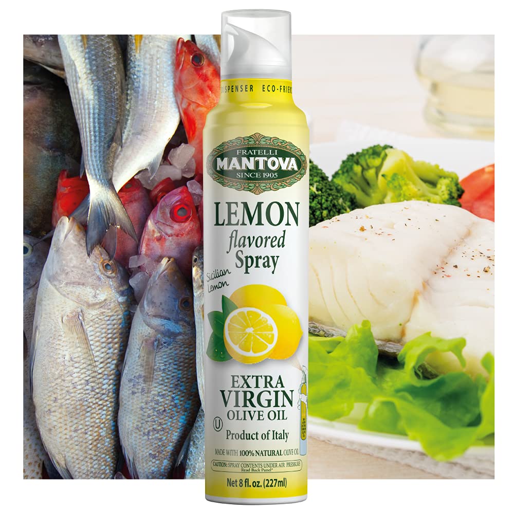 Premium Extra Virgin Olive Oil Spray with Lemon, Garlic, Orange & Black Pepper - Fish Seasoning Blend (3-Pack) | Perfect for Grilling, Baking & Salad Dressings