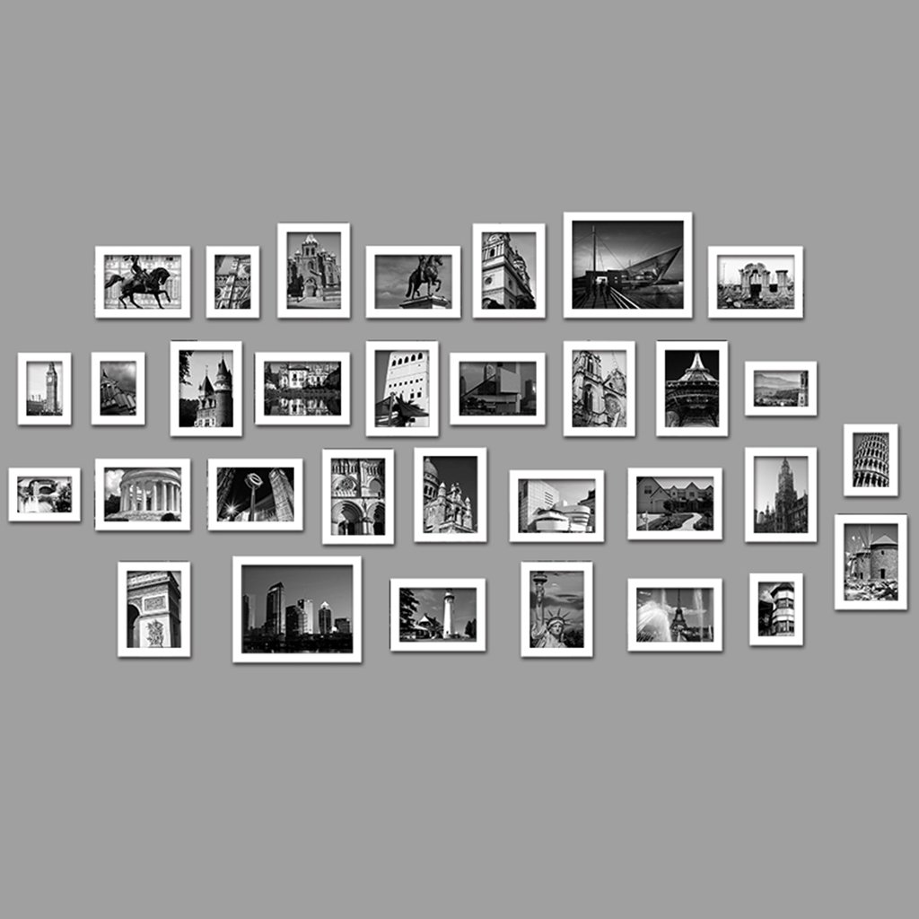 GY Gallery Wall Frame Collection - 32-Piece Solid Wood Photo Frame Set with HD Glass for Living Room, Bedroom, Stairway & Corridor Decor | Perfect for Family Photos, Art Display & Home Decoration