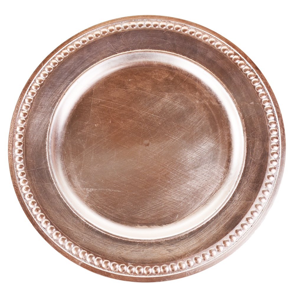 Homeford Beaded Trim Charger Plate - 14 Inch Rose Gold Decorative Plate for Wedding, Party & Holiday Table Settings