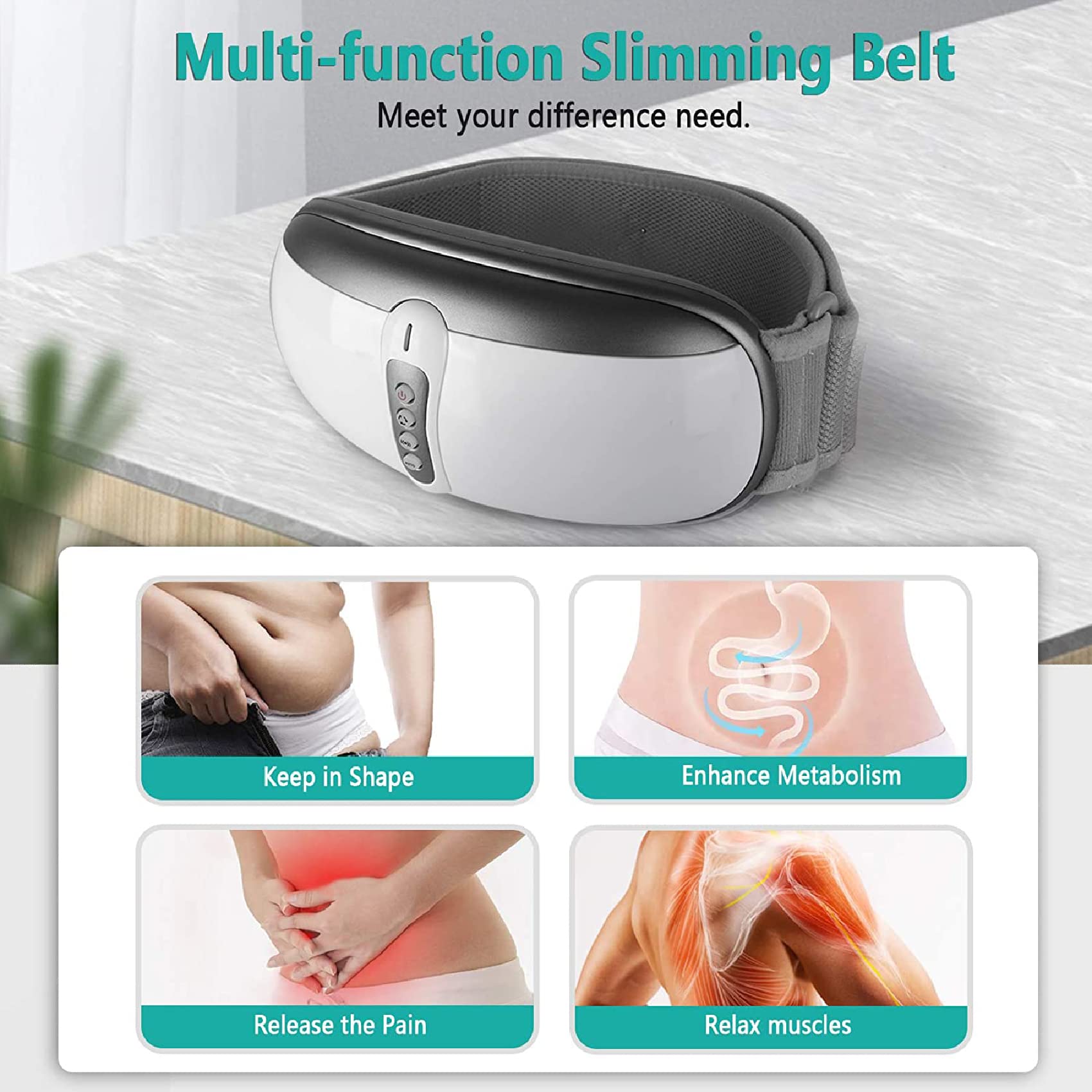 Wireless Slimming Belt - Rechargeable Vibration Massager for Weight Loss with 4 Modes (Belly/Buttocks/Legs/Back) - Perfect Gift for Women & Men - Ideal for Home Workout, Office Relaxation & Post-Exercise Recovery