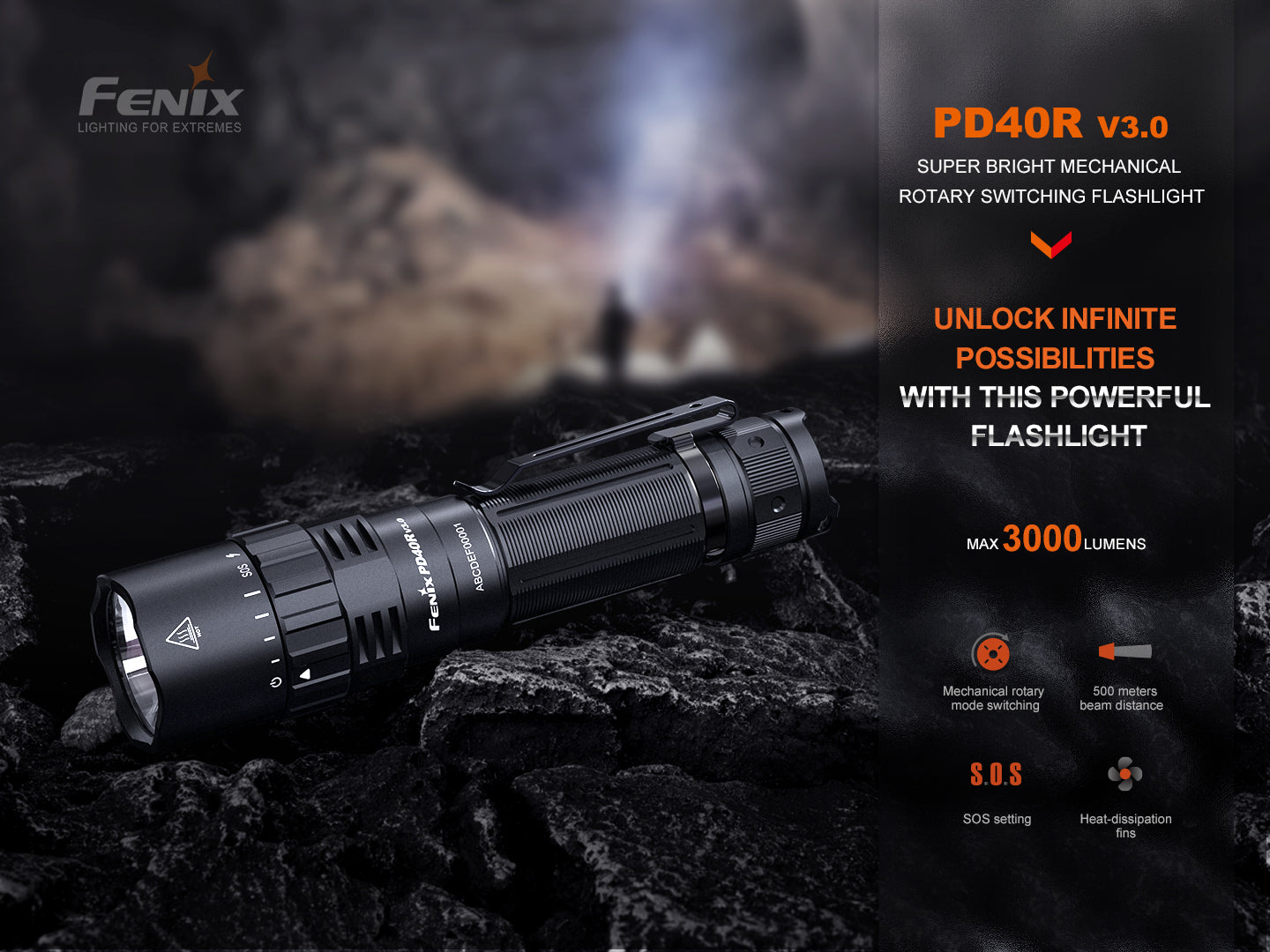 Fenix PD40R V3 Rechargeable Flashlight - 2000 Lumens, USB-C Charging, IP68 Waterproof Tactical Flashlight for Camping, Hiking, Emergency & Outdoor Adventures