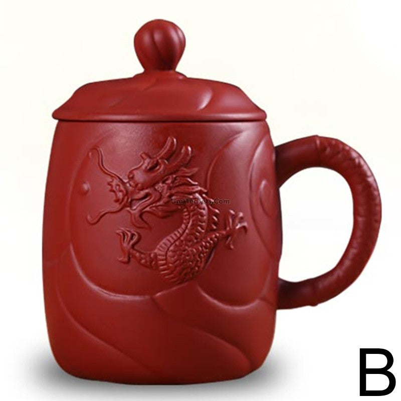 Premium Yixing Purple Clay Dragon Tea Cup with Built-in Infuser - Authentic Chinese Teapot for Loose Leaf Tea, Perfect for Gongfu Tea Ceremony & Daily Brewing