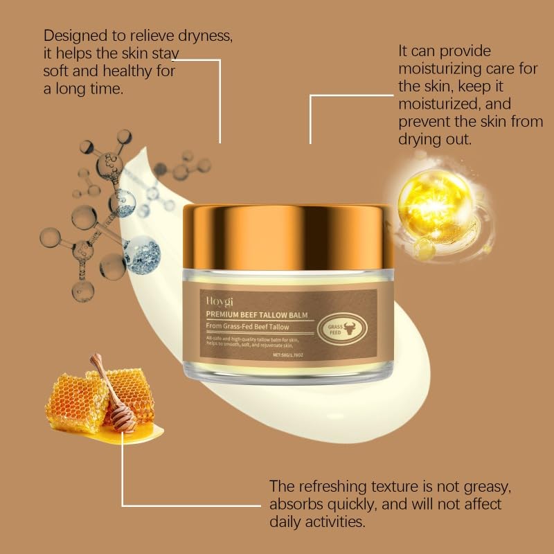 Beef Tallow Moisturizing Cream for Dry Skin - Deep Hydration & Nourishment for Face & Body | Rich Emollient Formula to Smooth & Plump Skin | 1.76 Oz (2 Pack) | Ideal for Night Care, Winter Skincare & Sensitive Skin Relief