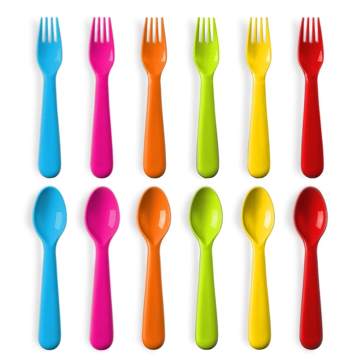 BPA-Free Plastic Toddler Utensils Set - 12-Piece Kids Forks & Spoons | Dishwasher Safe, Brightly Colored Children's Flatware | Perfect for Daycare, Travel & Learning to Eat Independently
