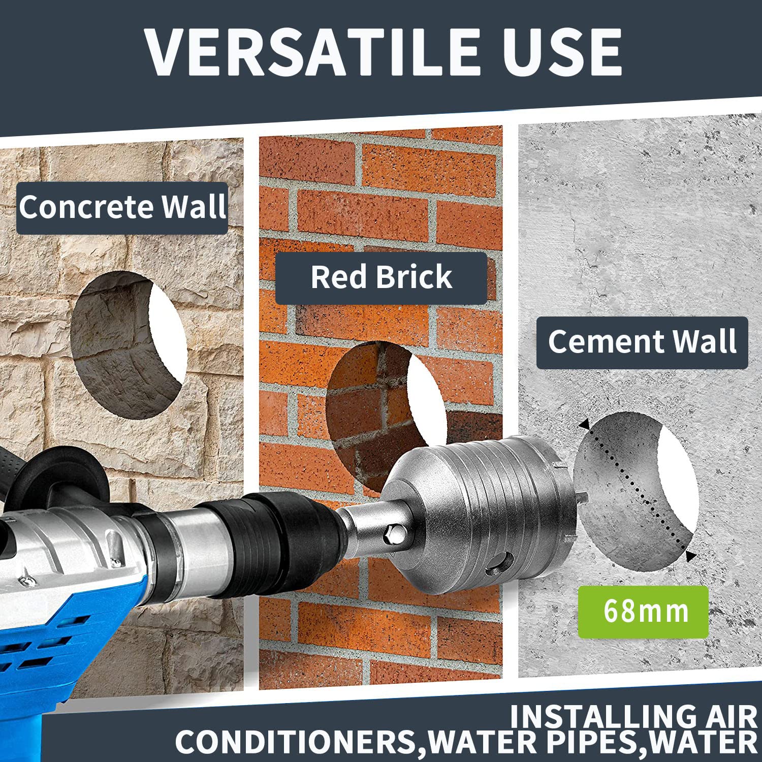75mm Concrete Hole Saw with 200mm SDS Plus Shank - Tungsten Alloy Teeth Drill Bit for Concrete, Cement, Stone & Brick Walls - Perfect for Plumbing, Electrical Work & Construction Projects