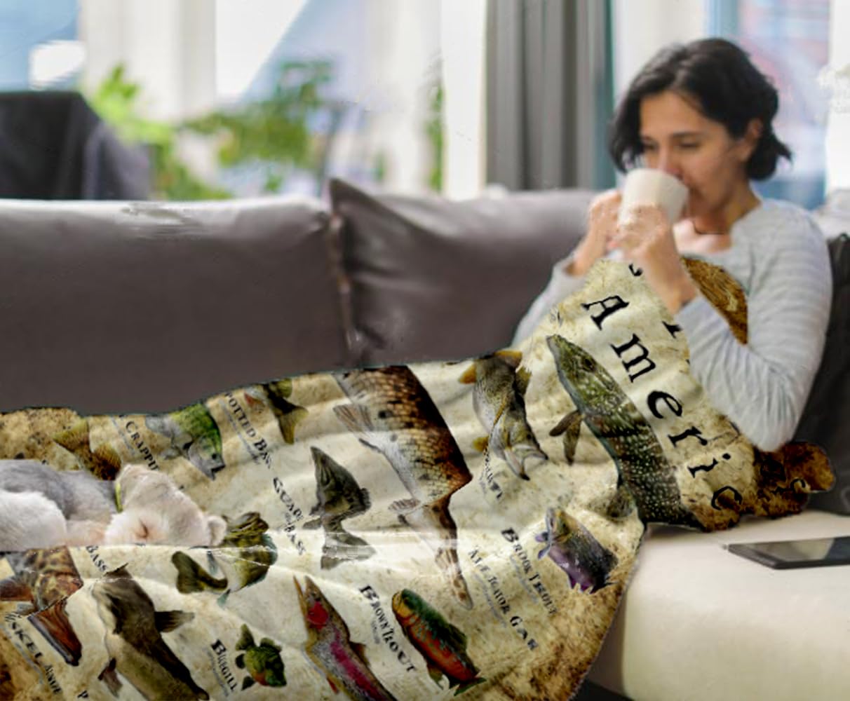 North America Fishing Blanket – Funny Fish Knowledge & Sports Design – Unique Gift for Fishermen, Boys, Dad, Grandpa (40x60 Inches) – Perfect for Camping, Outdoor Adventures & Cozy Home Use