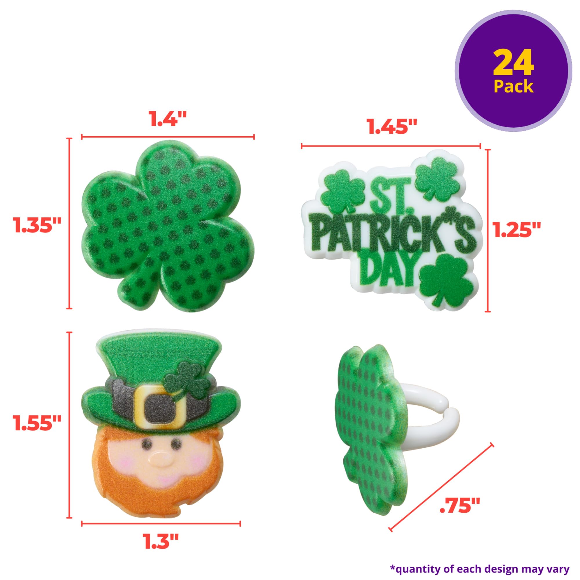 DecoPac St. Patrick's Day Cupcake Toppers - 24 Pack of Green Shamrock & Leprechaun Rings for Cake Decorations | Food Safe Cupcake Decor for St. Paddy's Day Parties, Birthday Cakes & Holiday Desserts