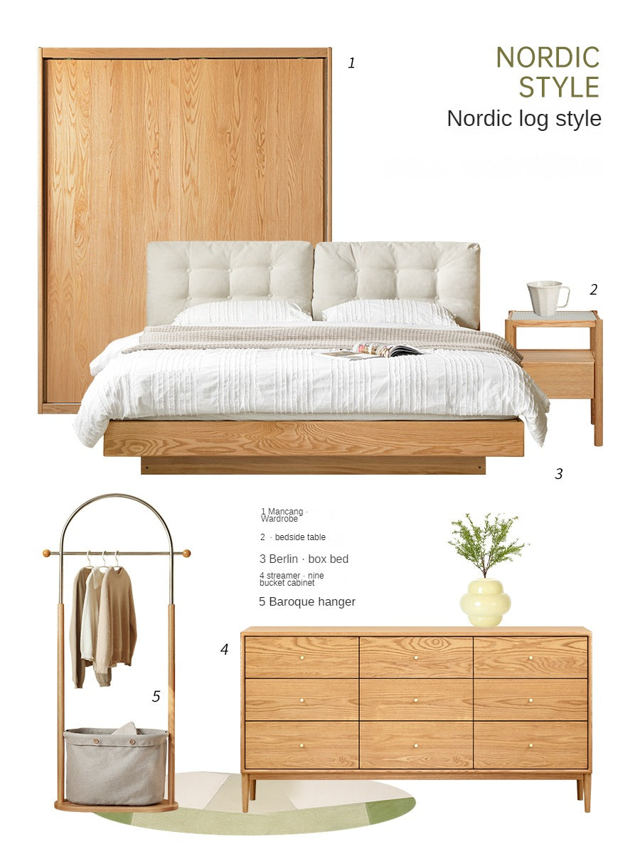 Solid Oak Wood Sliding Door Wardrobe Closet - Modern Storage Solution for Bedroom, Living Room & Office