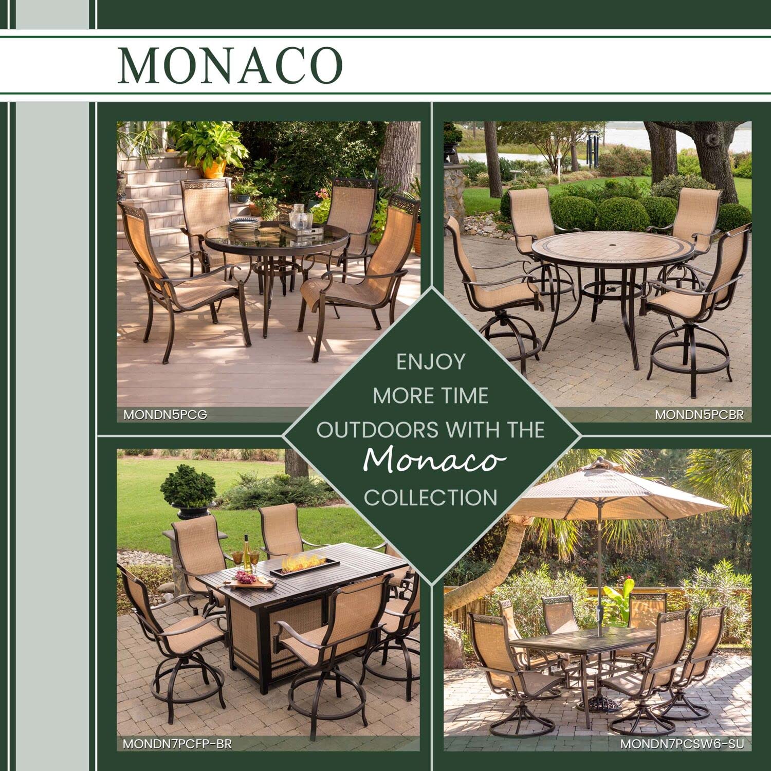 Hanover Monaco 5-Piece Outdoor Patio Dining Set with 4 Cushioned Swivel Rocker Chairs & 51