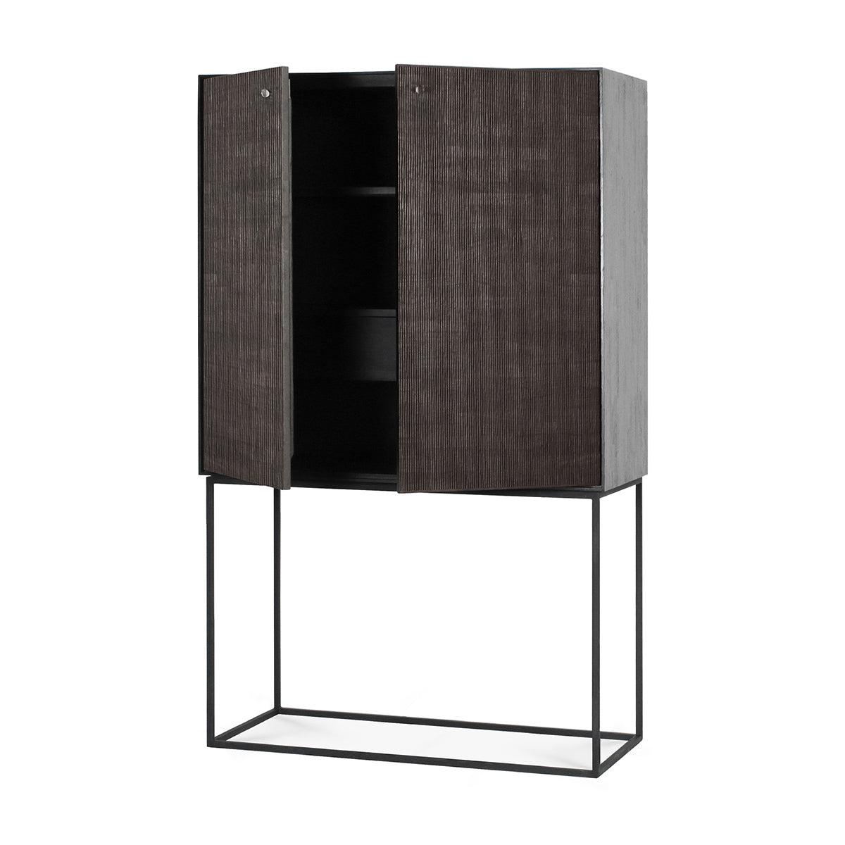 2 Door & 2 Drawer Cupboard with Grooves - Solid Wood Storage Cabinet for Living Room, Bedroom, or Office Organization