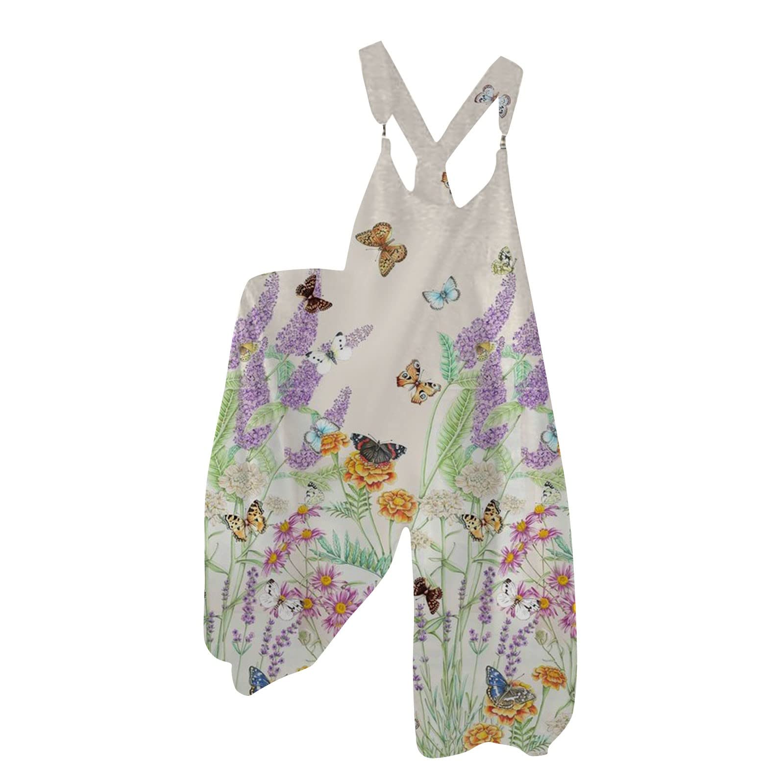 Women's Casual Summer Jumpsuit Romper - Loose Fit Strappy Harem Pants with Retro Print | Sweet Fashion Overalls for Beach, Vacation & Everyday Wear