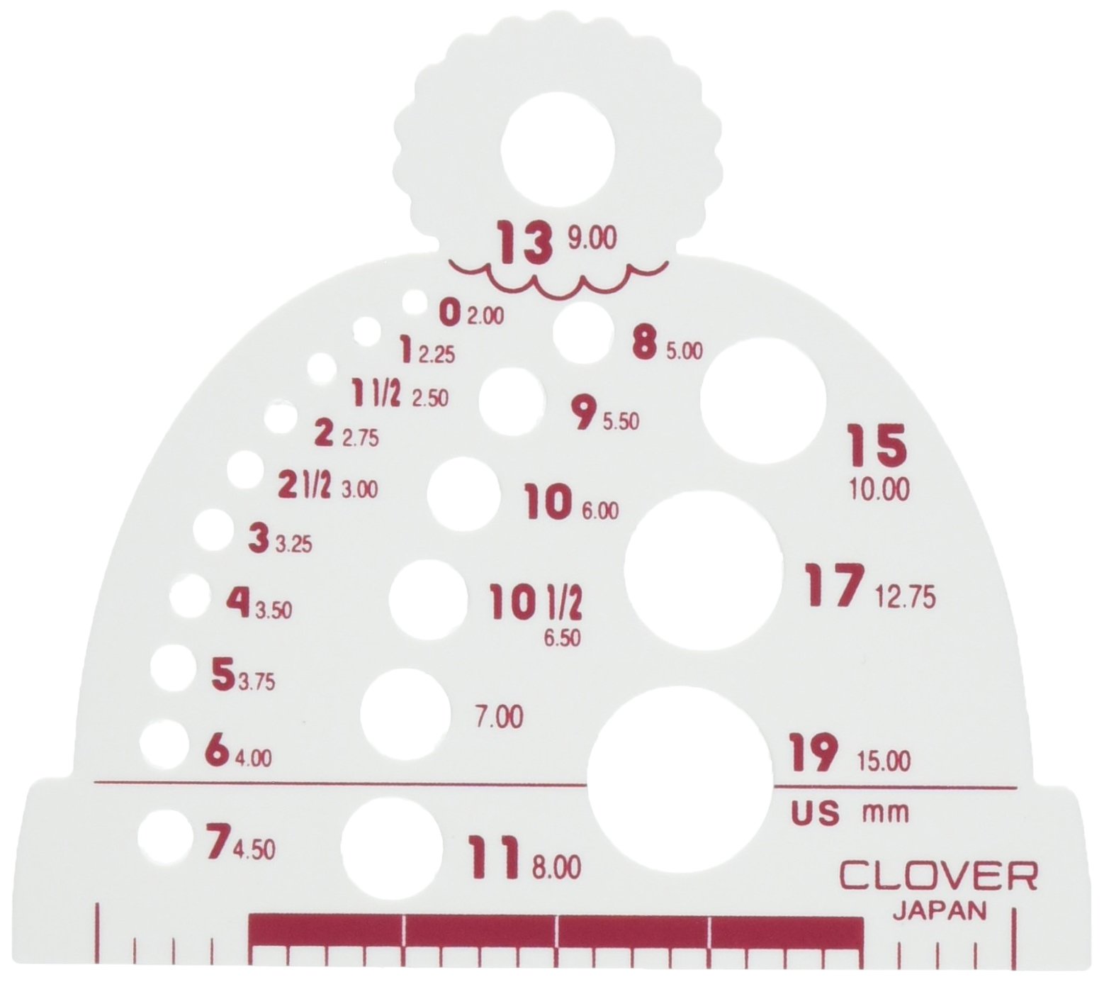 CLOVER 3147 Knitting Needle Gauge - White | Accurate Knitting Needle Size Checker | Perfect for Yarn Crafts, Crochet & DIY Knitting Projects