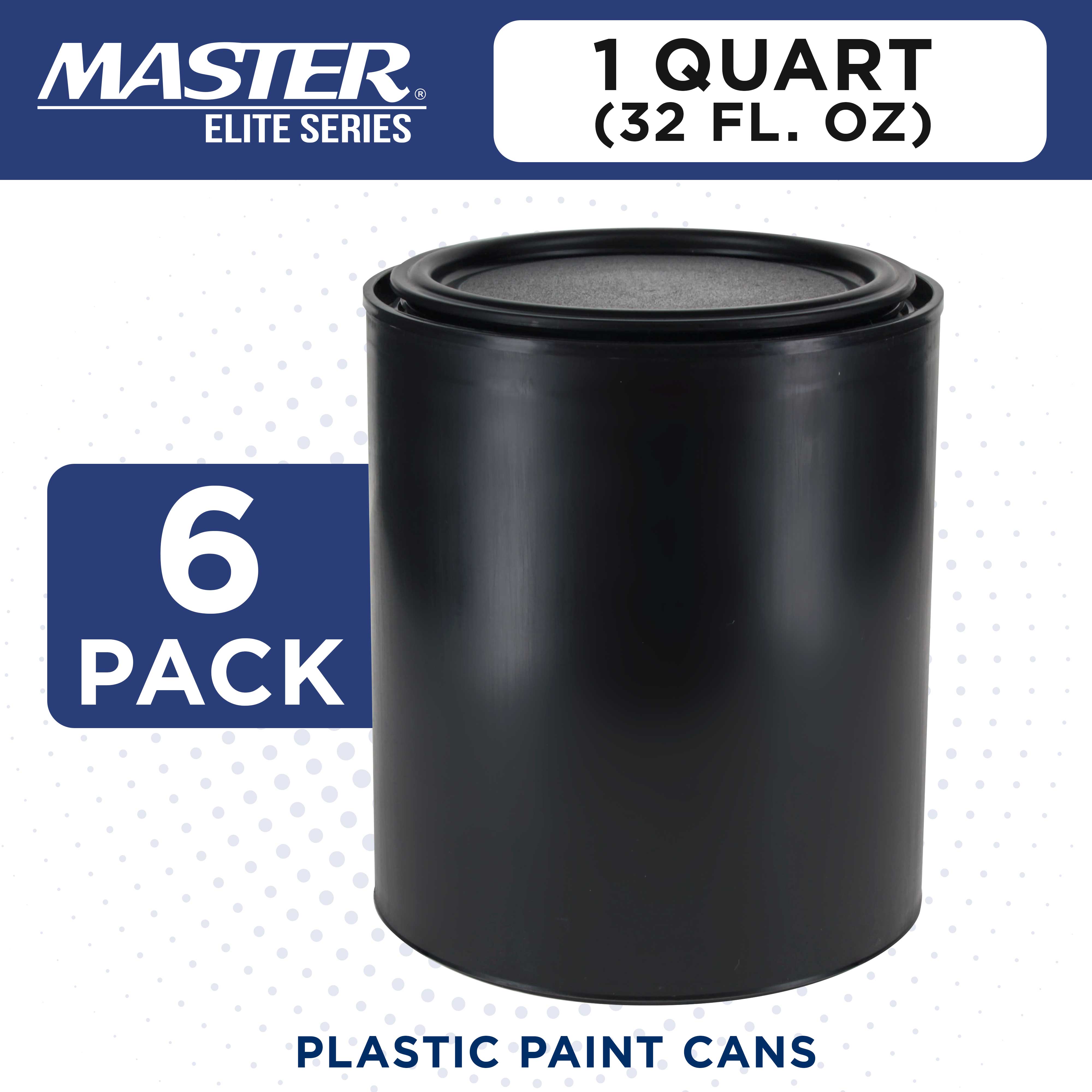 Master Elite 1 Quart (32 oz) Empty Plastic Paint Can Bucket with Triple Lock Airtight Lid - Pack of 6 - All Plastic Coating Storage Pail with Handle - Perfect for Paint Storage, DIY Projects & Home Organization