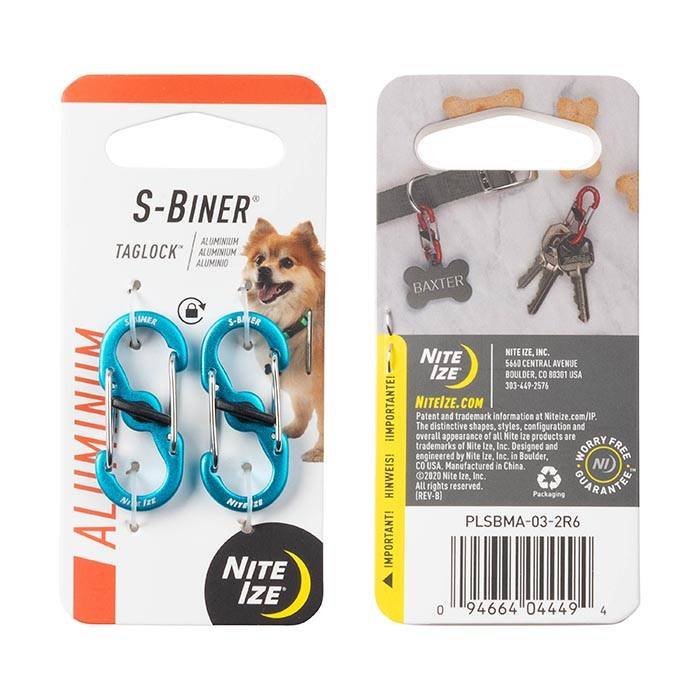 NITE IZE S BINER TAGLOCK Aluminum Carabiner Clip 2-Pack (Blue) - Secure Keys, Tools & Gear for Hiking, Camping & Everyday Use