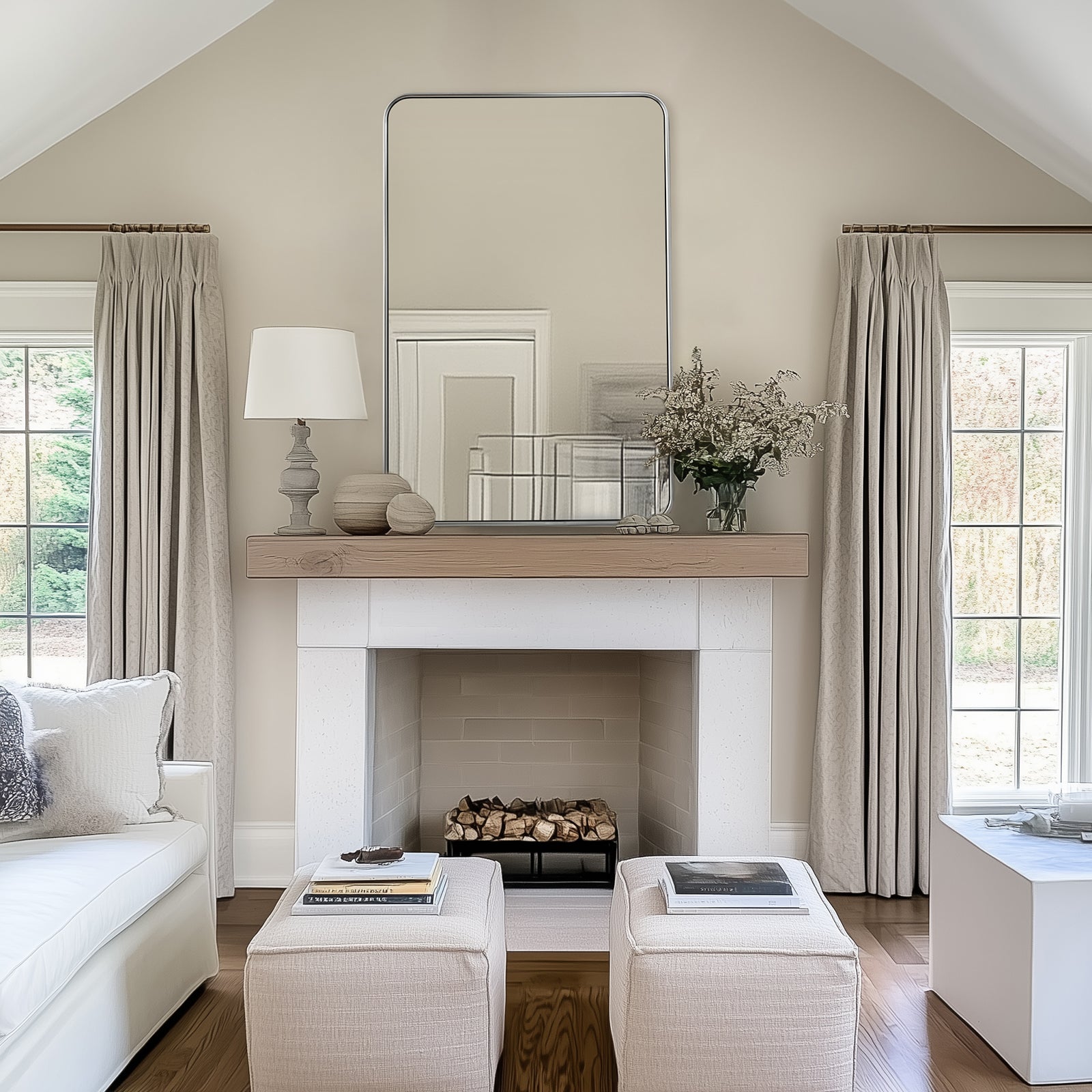 Modern Rounded Rectangular Bathroom Mirror with Stainless Steel U-Tube Frame - Perfect for Vanity, Powder Room & Contemporary Bathroom Decor
