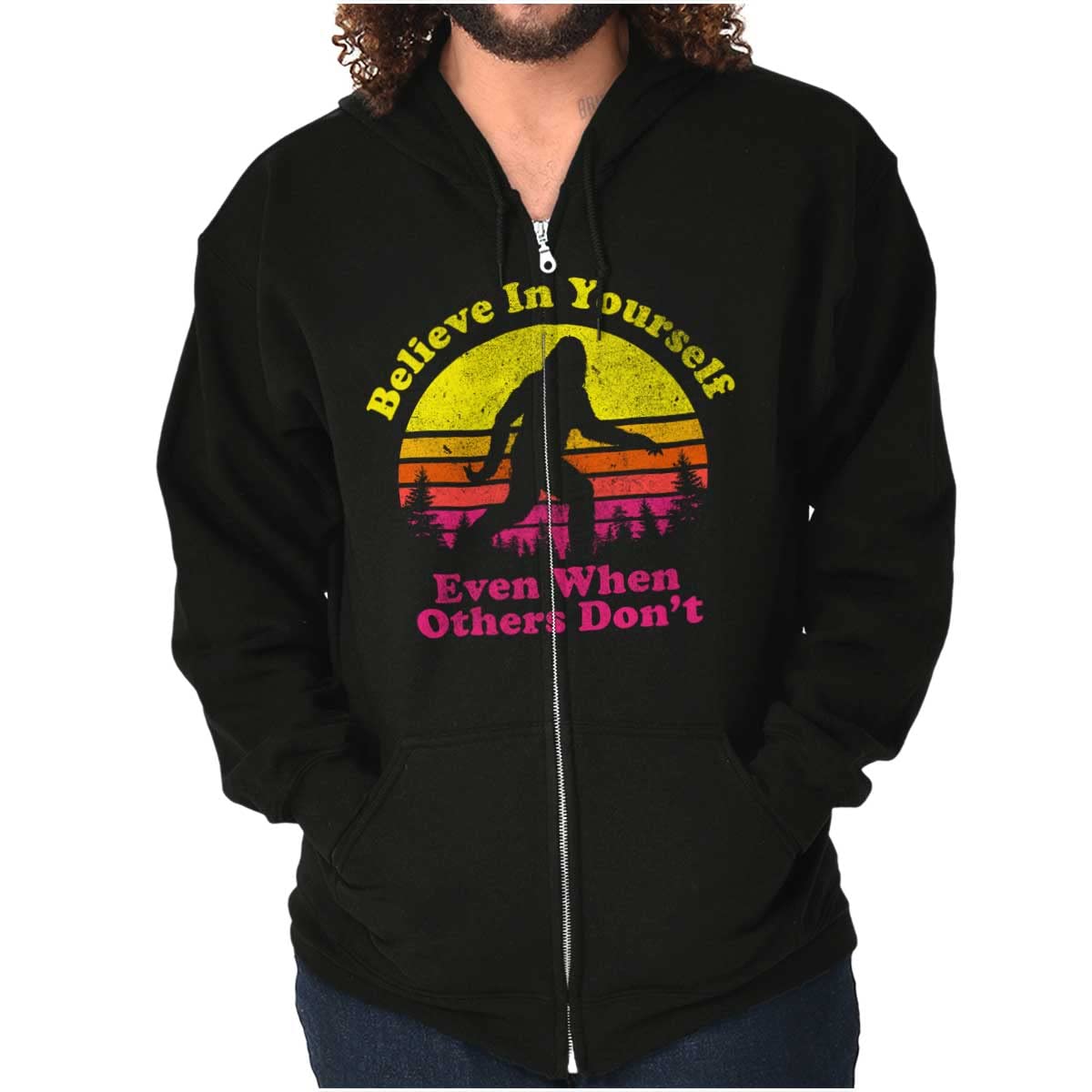 Believe In Yourself Bigfoot Sasquatch Zip Up Hoodie for Men & Women - Cozy Casual Wear for Outdoor Adventures & Street Style