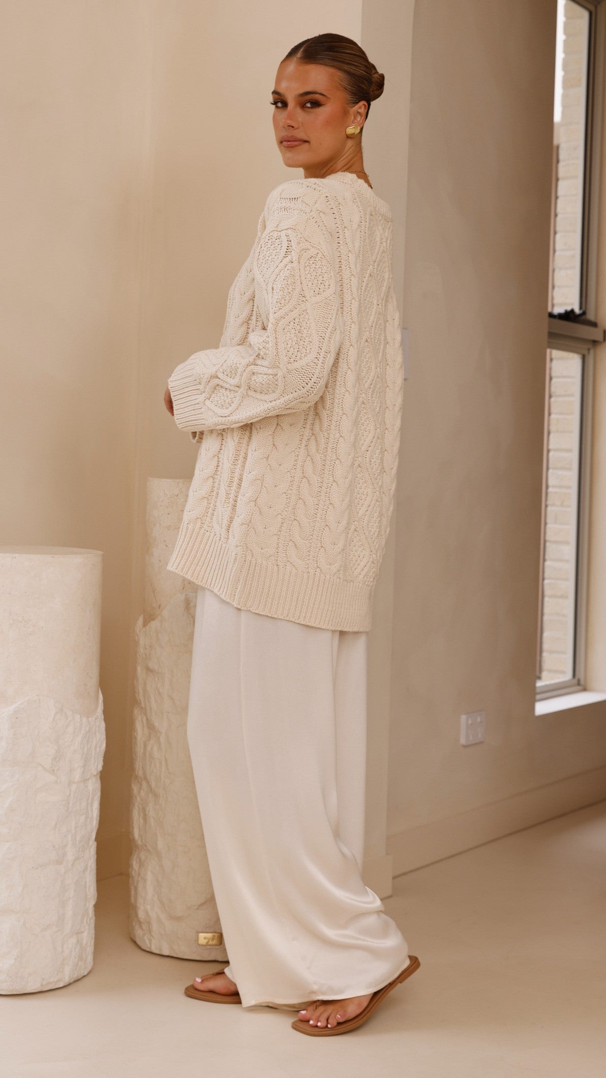 Luna Knit Sweater Women's Soft Cream Pullover - Cozy Winter Casual Wear for Office & Outings