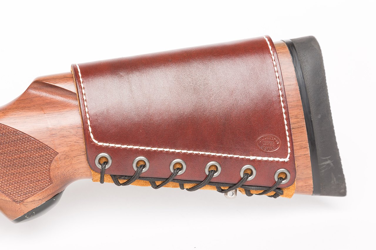 Diamond D Leather Rifle Butt Cuff - 6 Loop Ammo Carrier for 45-70 Rifle Buttstock - Premium Brown Leather - Perfect for Hunting, Shooting Range & Outdoor Adventures