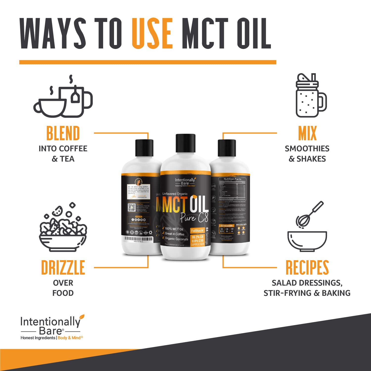 Organic C8 MCT Oil - Pure Brain Octane Oil for Keto, Paleo & Vegan Diets - Unflavored MCT Oil for Bulletproof Coffee, Smoothies & Salad Dressing - 100% Pure Medium Chain Triglycerides Oil (32oz) - Perfect for Energy Boost & Weight Management