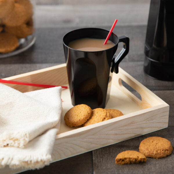 8.5oz Black Square Plastic Coffee Mugs - Set of 8 Reusable Cups for Office, Camping, Picnics & Outdoor Activities