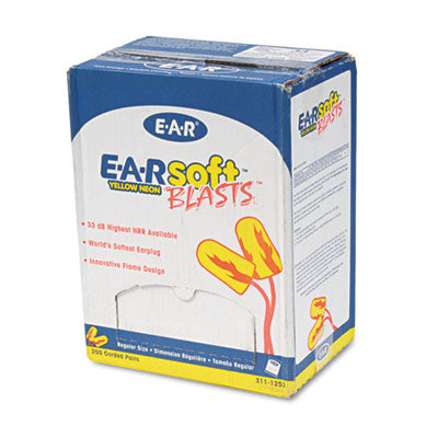 3M™ E A Rsoft Blasts Earplugs with Cord - 200 Pairs/Box, Neon Yellow Foam Ear Plugs for Shooting, Construction & Loud Events - Noise Reduction Safety Ear Protection for Work, Concerts & Sleeping
