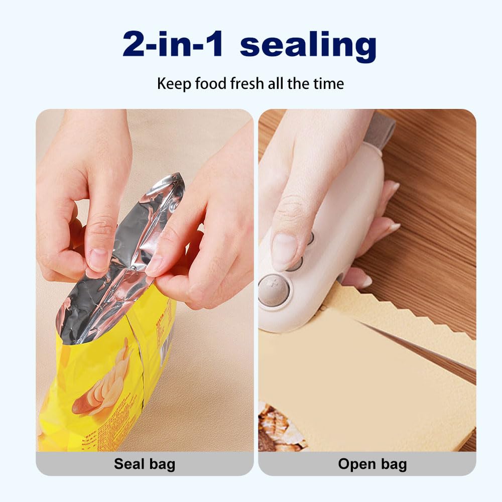 2024 Upgraded 2-in-1 USB Rechargeable Mini Bag Sealer - Portable Heat & Vacuum Food Sealing Machine for Plastic Bags, Snacks, Chips | Perfect for Kitchen Storage, Travel Snacks & Meal Prep (Blue)