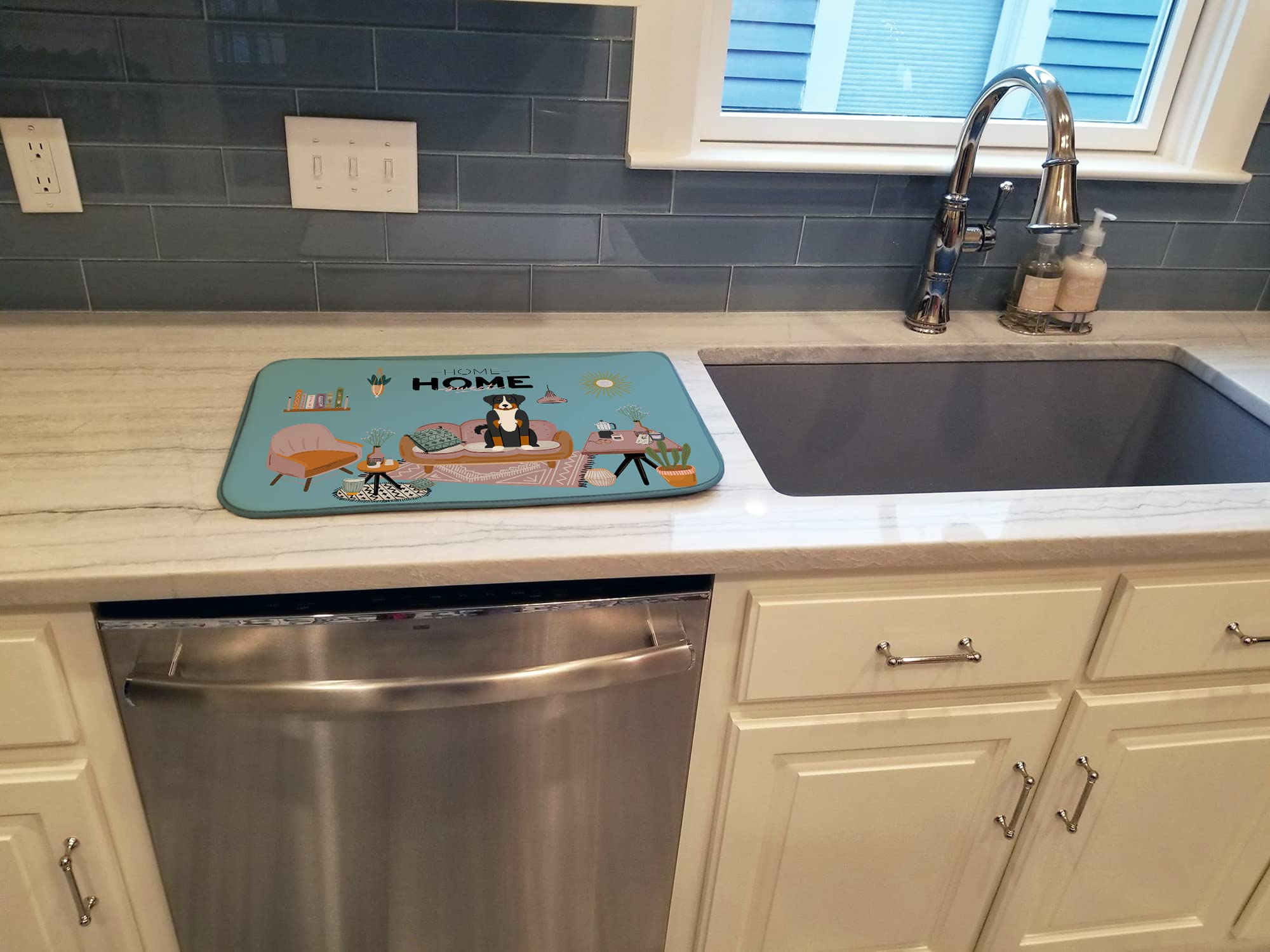 Absorbent Dish Drying Mat for Kitchen Counter - Appenzeller Sennenhund Design, 14x21