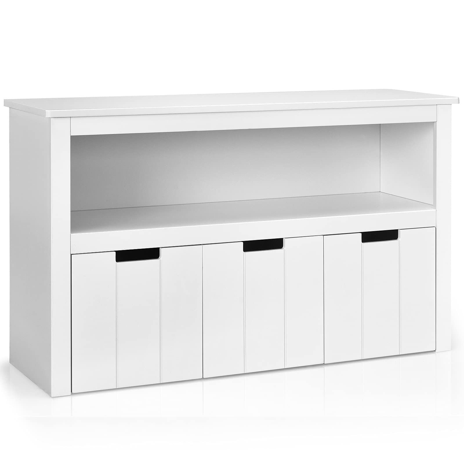 3-Drawer Storage Cabinet for Kids Toys with Large Open Shelf & Hidden Wheels - 2-in-1 Multifunctional Organizer for Bedroom, Living Room, Office - White | Perfect for Toy Storage, Home Organization & Small Space Furniture