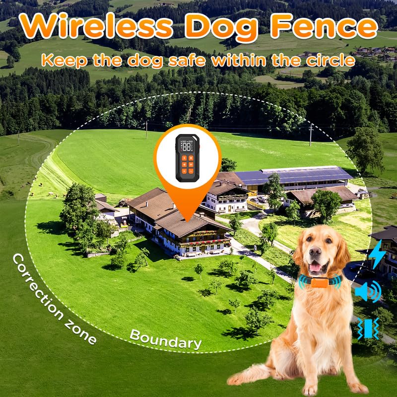 Wireless Dog Fence System - Electric Pet Containment with Remote Control Shock Collar for Safe Outdoor Training | Perfect for Backyards, Gardens & Large Properties