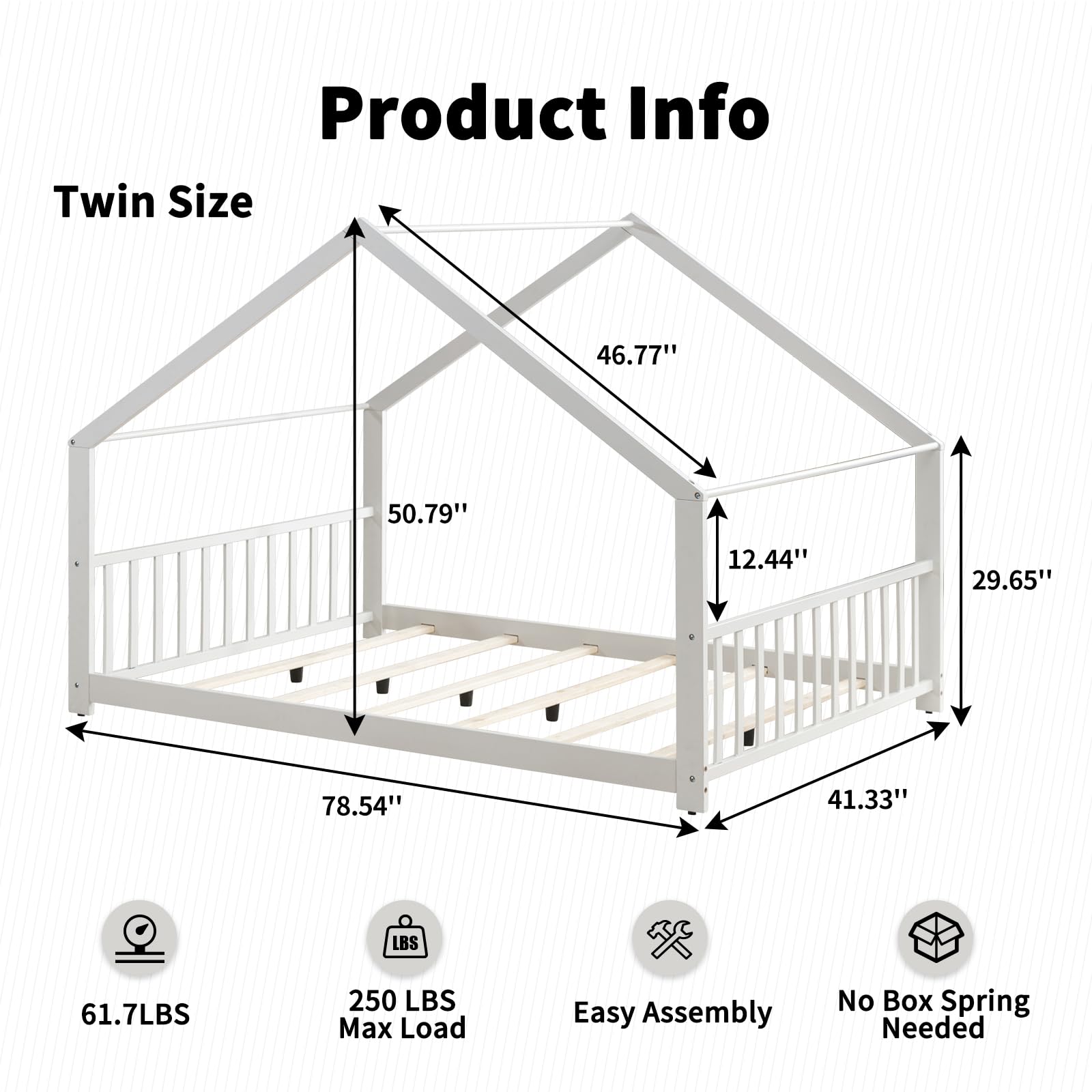 Twin Size Wooden Montessori Floor Bed Frame with Roof - Kids House Bed for Boys and Girls in White | Perfect for Montessori Bedrooms, Playrooms & Cozy Sleep Spaces
