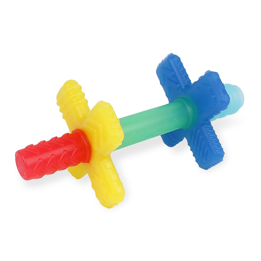Itzy Ritzy Teensy Tube Teether - Soft Silicone Baby Teething Toy for Front Teeth & Back Molars, Textured Hollow Design (Rainbow) | Perfect for Soothing Sore Gums at Home or On-the-Go