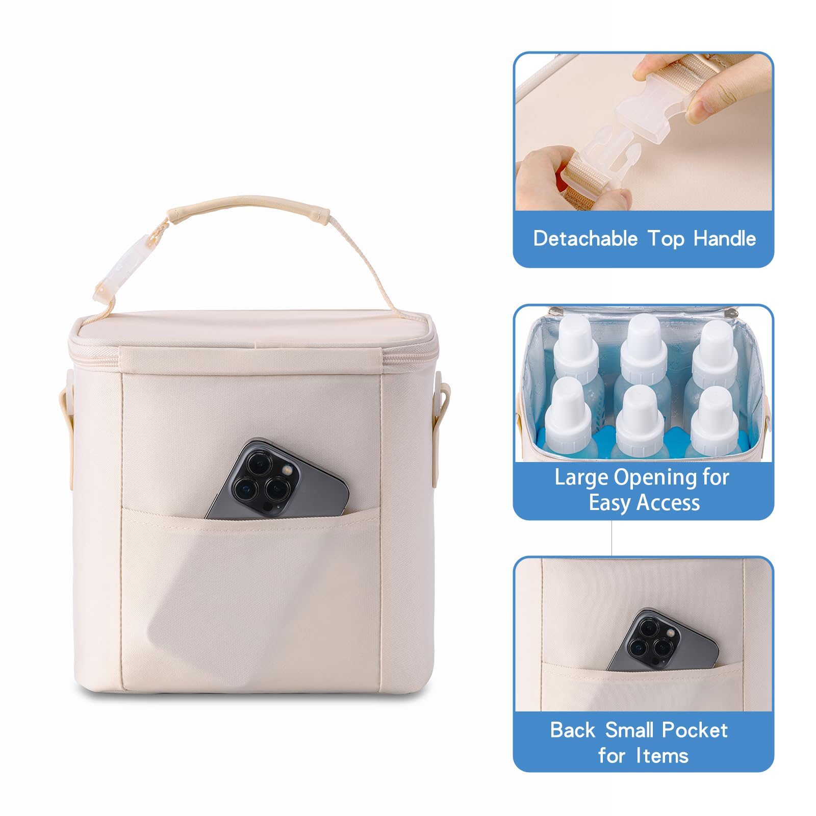 Premium Insulated Breastmilk Cooler Bag with Ice Pack - Holds 6 Baby Bottles (Up to 9oz) | Convenient Shoulder Strap for Nursing Moms | Perfect for Daycare, Work & Travel | Cream Color