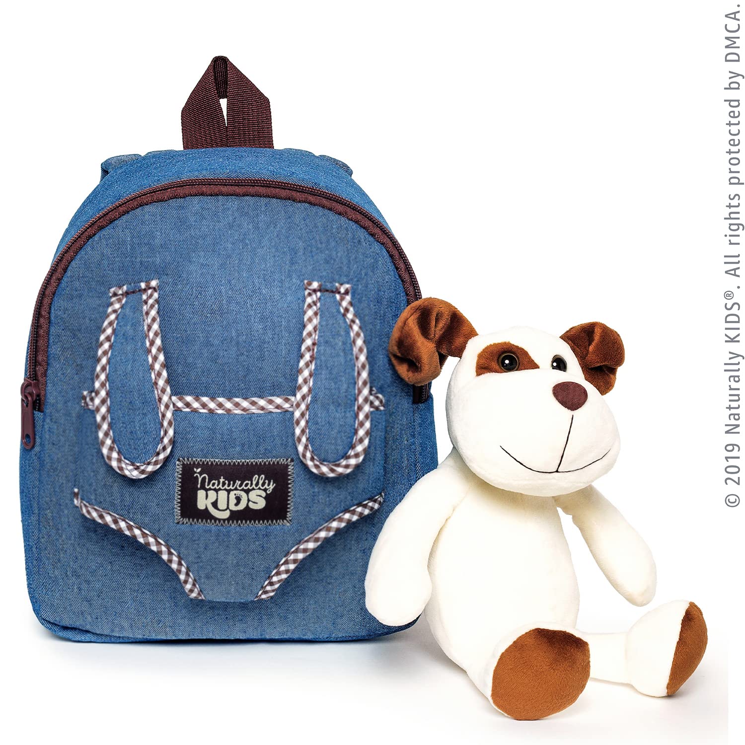 Naturally KIDS Dog Backpack - Cute Plush Dog Toy for Toddlers 2-5 Years Old | Perfect Gift for Boys & Girls | Great for Travel, Daycare & Pretend Play
