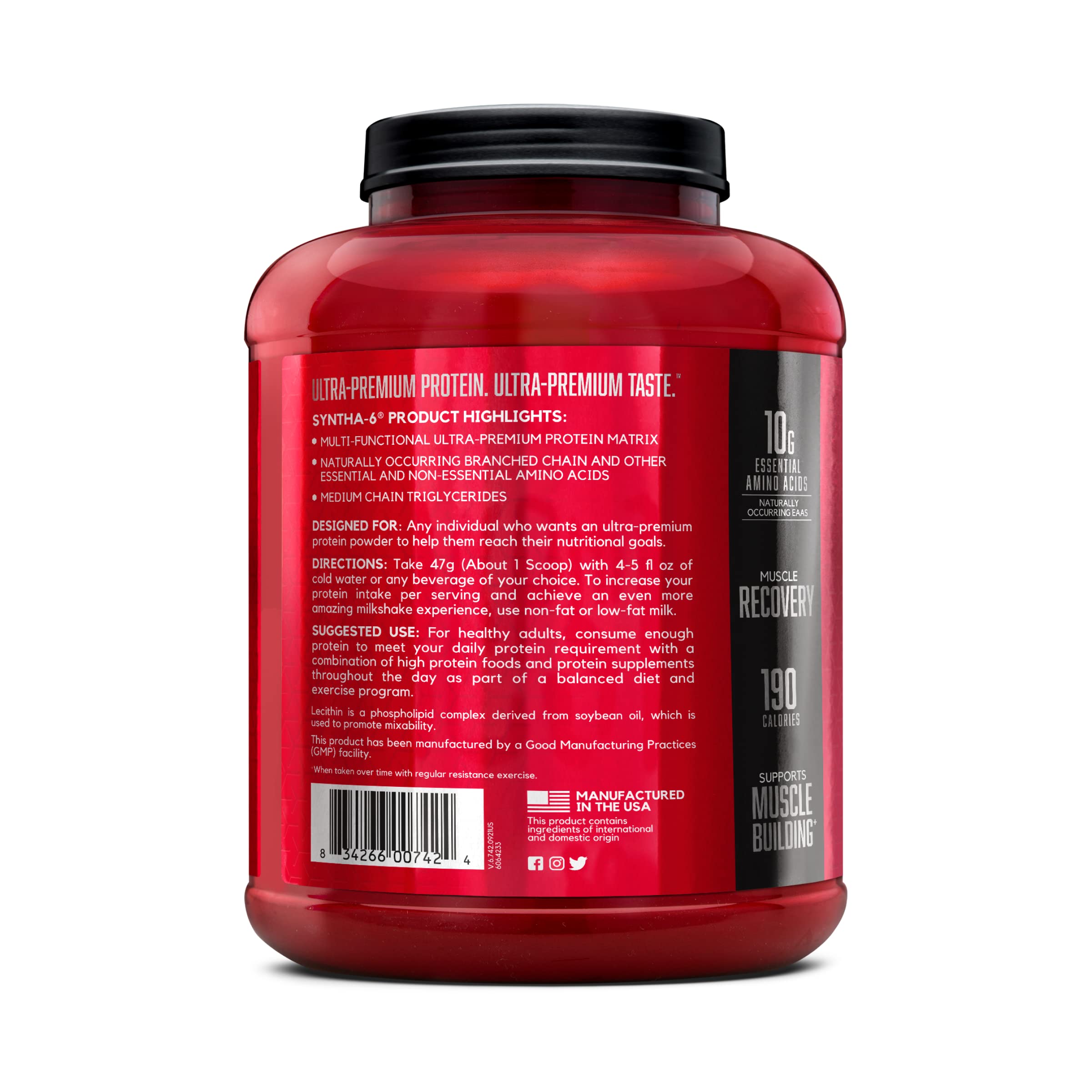 BSN SYNTHA-6 Whey Protein Powder with Micellar Casein & Milk Protein Isolate - Chocolate Cake Batter Flavor - 48 Servings (5lbs) | Post-Workout Recovery, Muscle Building, Healthy Breakfast Shake
