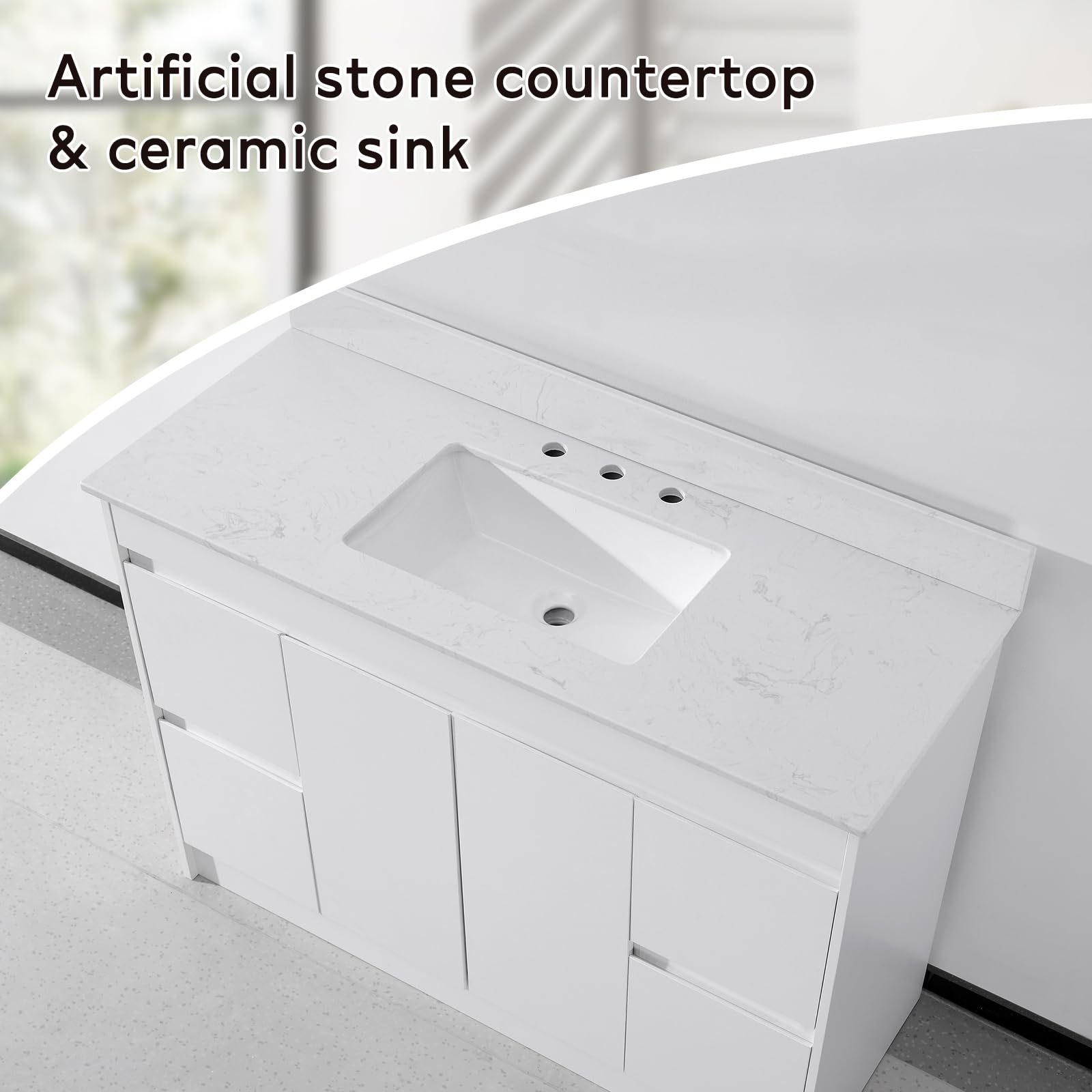 48 Inch White Bathroom Vanity with Sink Combo - Undermount Stone Top & Ceramic Sink, Thick Wood Cabinet with Soft Closing Doors & Drawers - Perfect for Modern Bathrooms, Master Bath Suites & Home Renovations