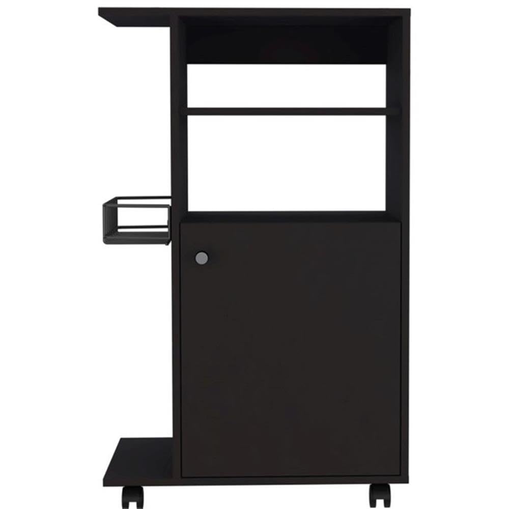 TUHOME Black Engineered Wood Kitchen Cart with Clip - Rolling Kitchen Island for Small Spaces, Storage & Prep Station for Home, Apartment, Dorm