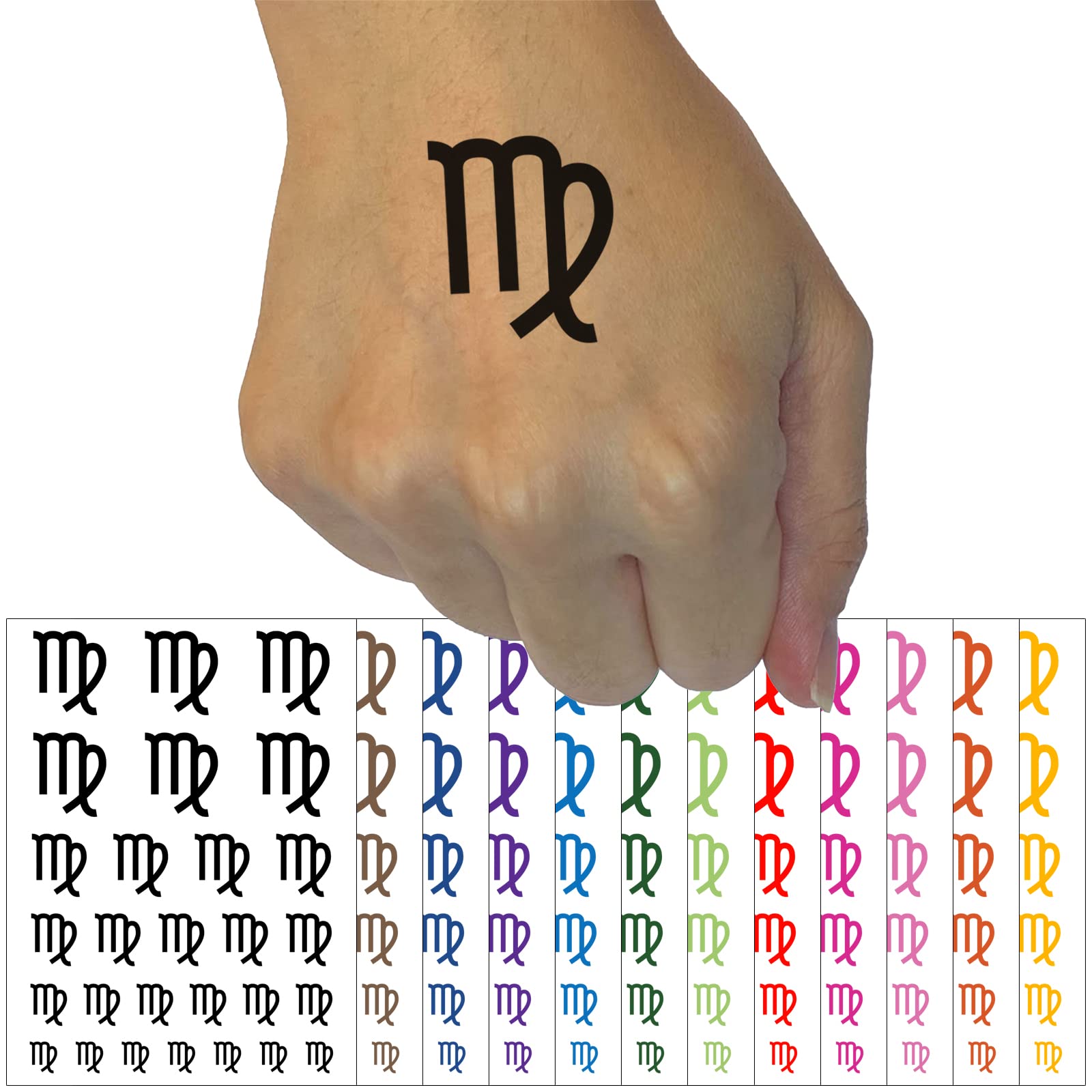 Virgo Zodiac Sign Temporary Tattoo Set - Waterproof Fake Body Art for Horoscope Lovers - Orange Color (1 Sheet) - Perfect for Parties, Festivals & Astrology Enthusiasts