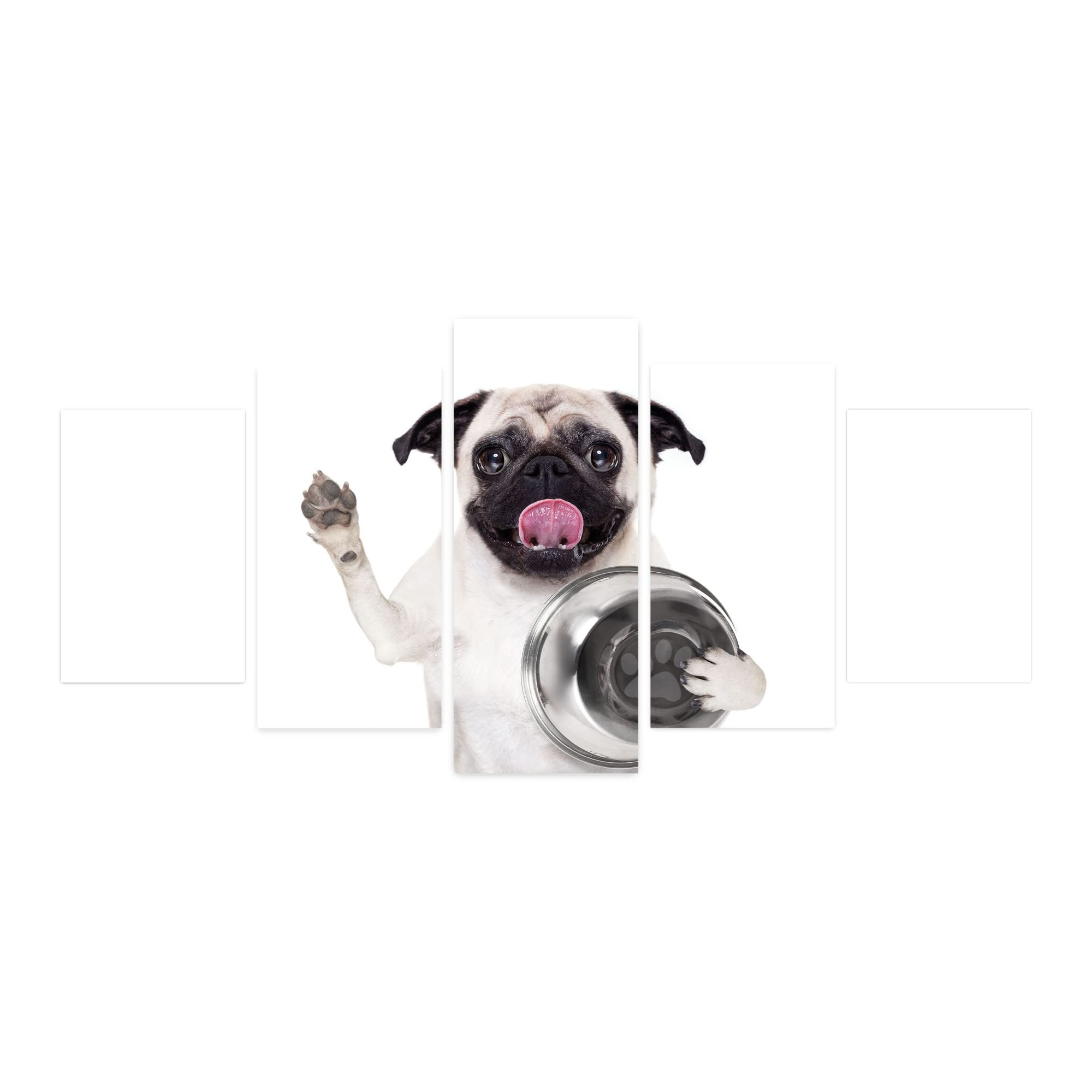 Ambesonne Pug 5-Panel Acrylic Glass Wall Art - Cute Pug Holding Food Bowl & Licking Lips, 60x30 Inches, Cream Grey Black - Perfect for Living Room, Bedroom & Dorm Decor - Ideal for Pet Lovers & Modern Home Interiors
