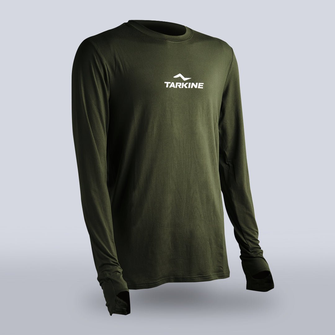 Men's Tarkine Long Sleeve Eco-Friendly Running Shirt - Dark Green, Standard Thickness for Outdoor Jogging & Hiking