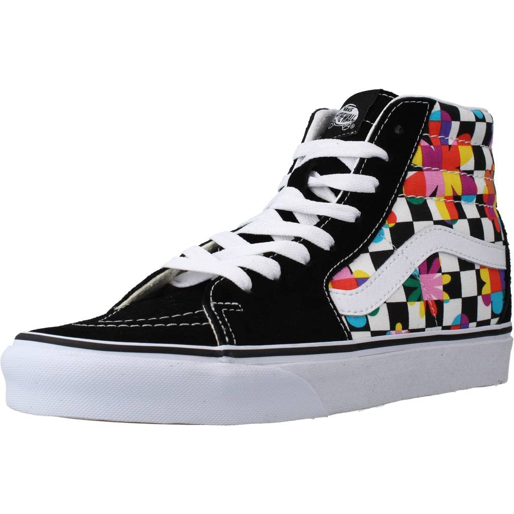 Vans Sk8-Hi Floral Checkerboard Sneakers for Men & Women - Black/True White High Top Skate Shoes | Streetwear Fashion, Casual Wear & Skateboarding