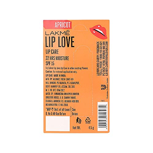 LAKMÉ Lip Love Chapstick Apricot - 4.5g Moisturizing Lip Balm for Dry Lips | Natural Hydration & Nourishment | Perfect for Daily Use, Winter Care & On-the-Go Lip Protection