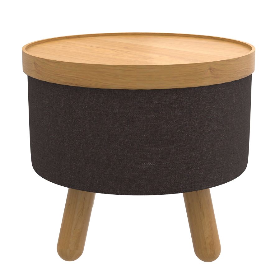 Betsy Round Storage Ottoman with Tray - Charcoal & Natural Fabric - Versatile Footrest, Coffee Table & Hidden Storage for Living Room, Bedroom & Nursery