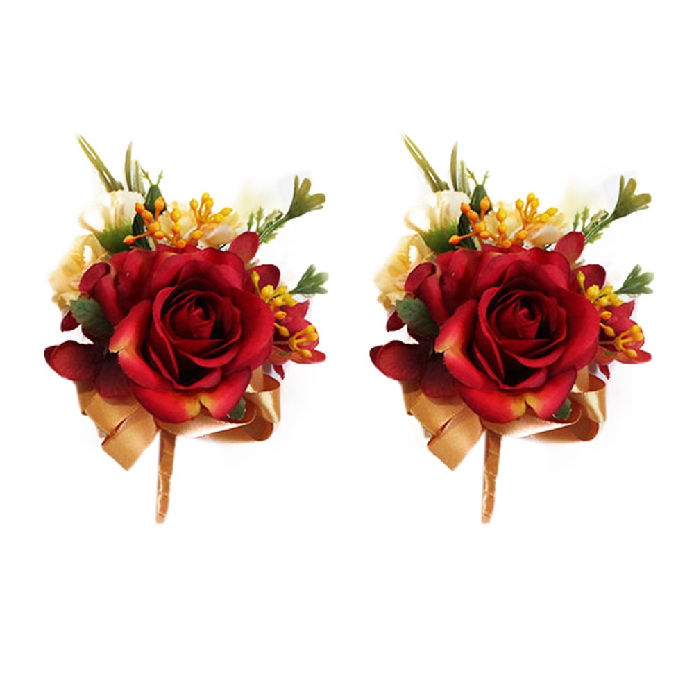 USIX 2-Pack Handmade Men's Lapel Artificial Rose Flower Boutonniere Pin - Elegant Wedding Groom & Groomsmen Brooch for Suits (Red x2) | Perfect for Weddings, Proms, Formal Events & Special Occasions