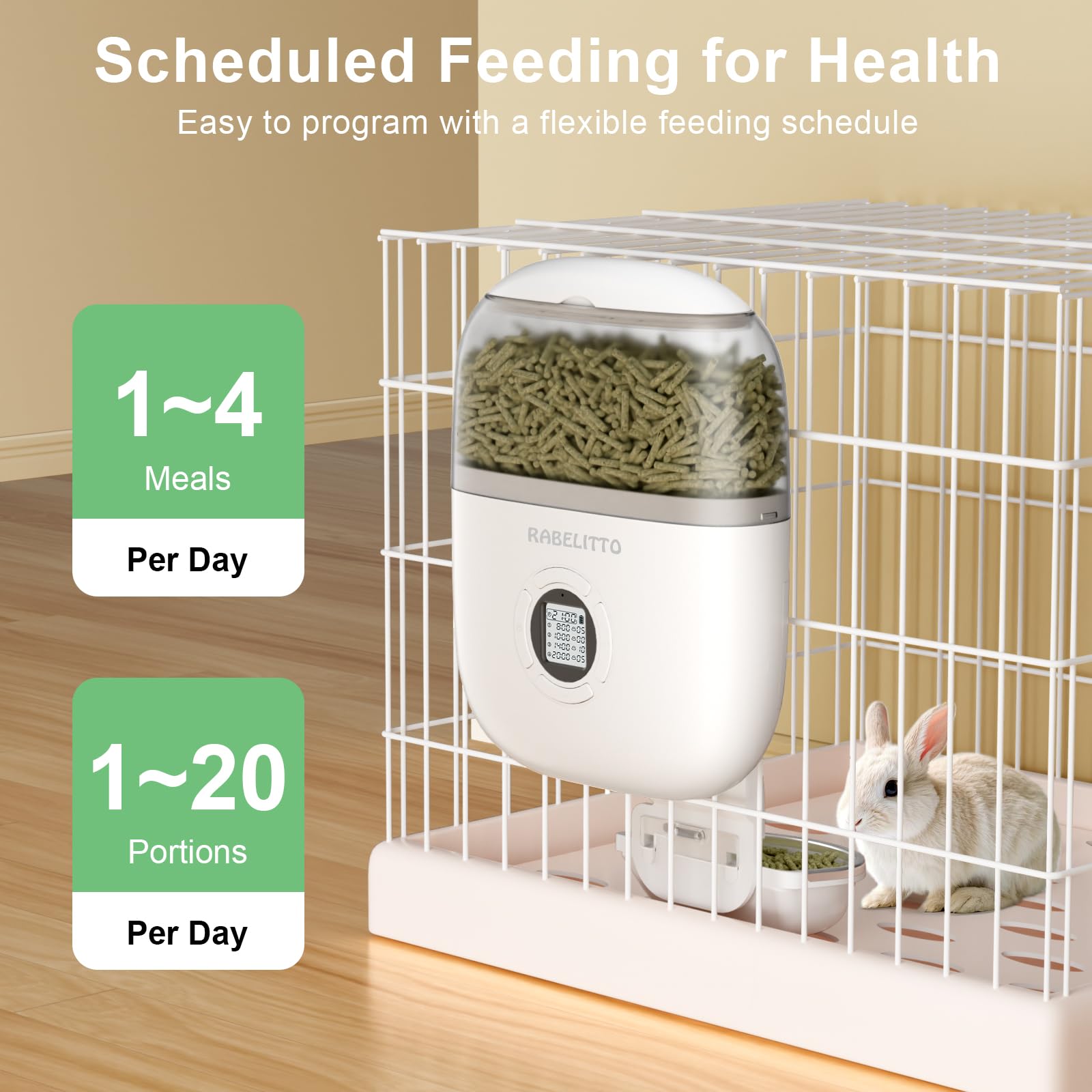 Automatic Rabbit Feeder with Timer - Programmable Pet Food Dispenser for Small Animals (Bunny, Chinchilla, Hedgehog) - 4 Meals Per Day with Portion Control & Desiccant Bag - Perfect for Home, Office, or Travel Use
