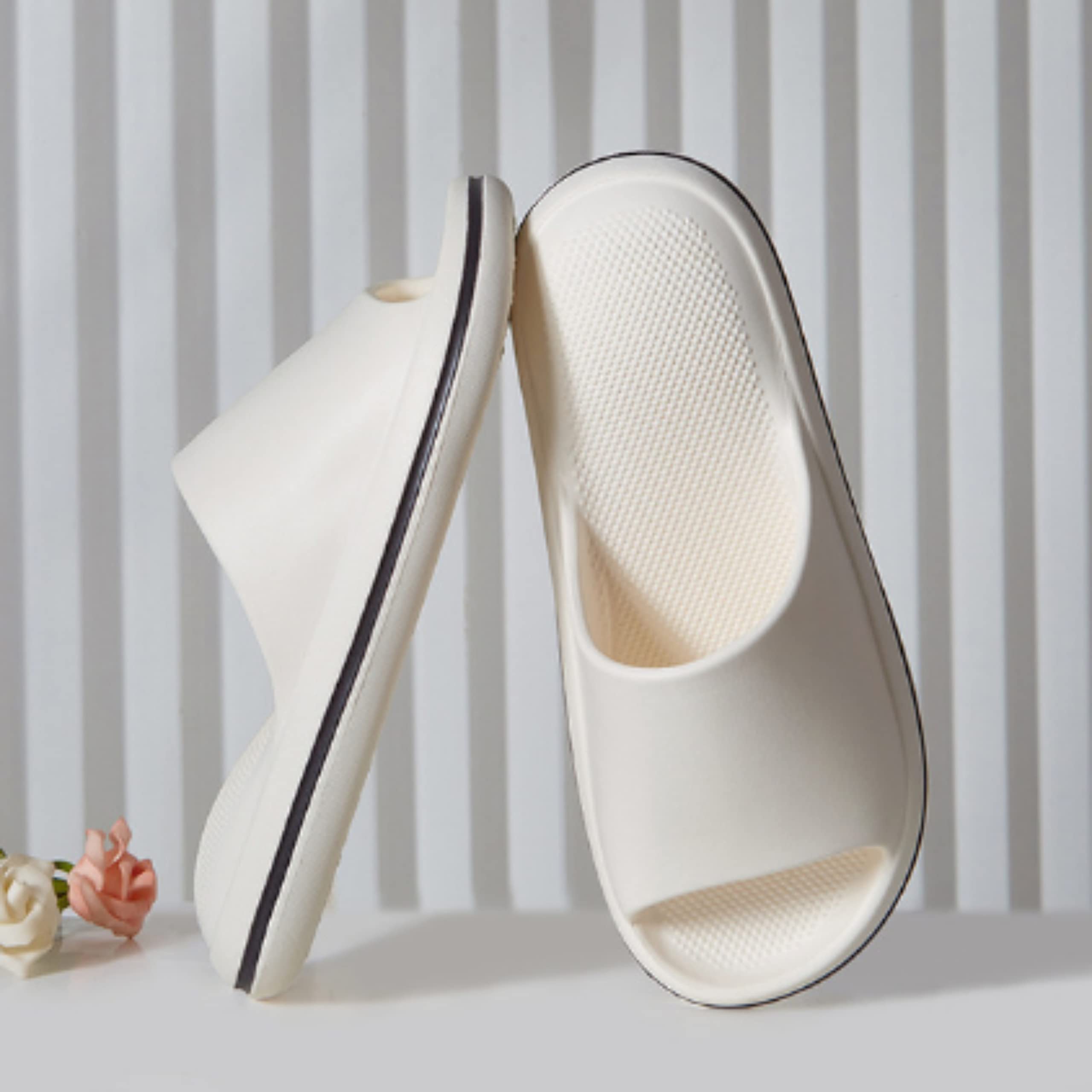 Thick Platform Soft Sole Eva Slippers - Non-Slip Bathroom, Beach & Pool Slides for Men & Women (Size 36-37EU/8.8-9 Inch, White) - Perfect for Spa, Lounging & Indoor Comfort