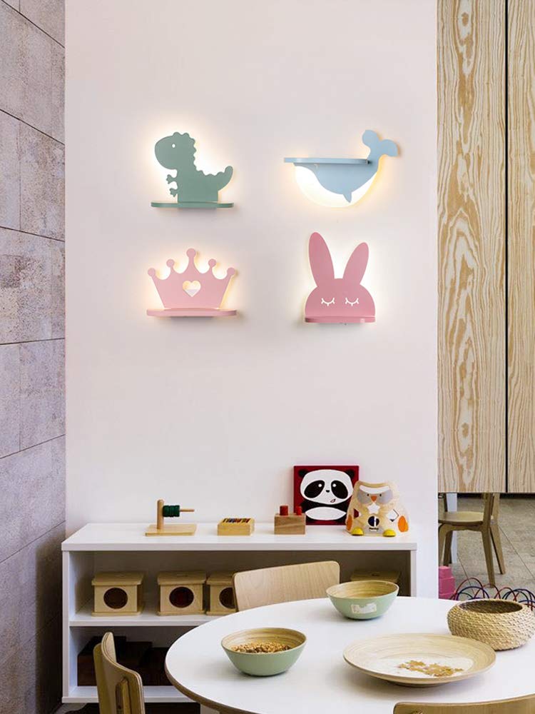 ANYE 12W Warm White LED Wall Sconce with Acrylic Shade - 5.9ft UL Plug-in Cord, Pink Imperial Crown Design for Kids Room, Nursery, Bedroom & Home Decor Lighting (Model BD1334)